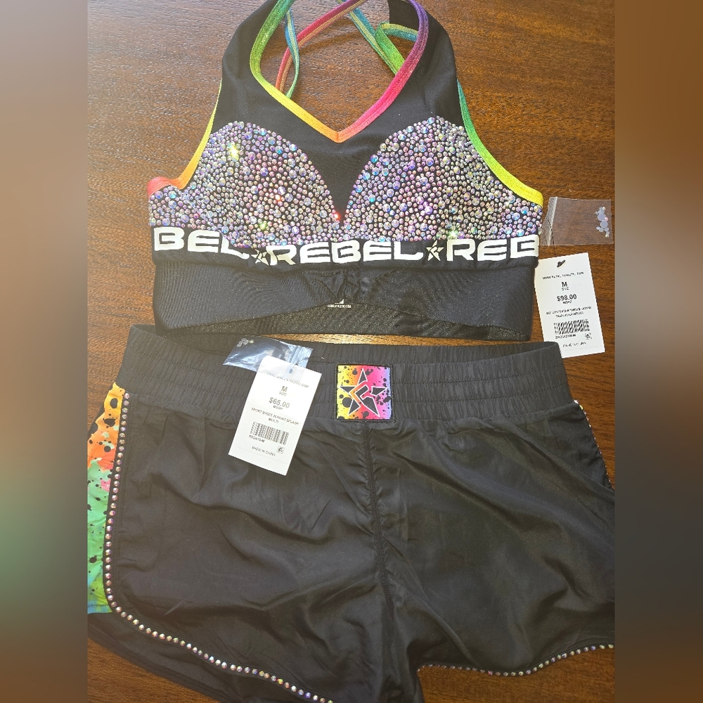 Rebel Black Sports Bra and Shorts Set NWT AM